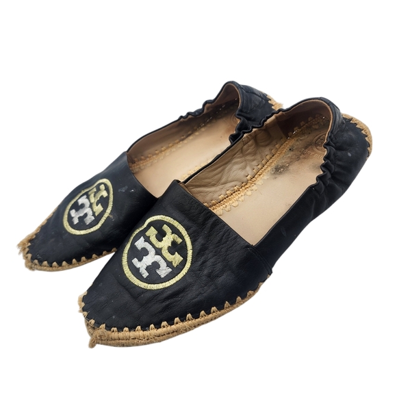 Tory Burch Shoes - Tory Burch Women's Black Top Leather‎ Espadrille Size 8 (FLAWED)